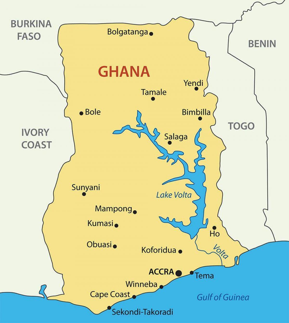 גאנה המפה עם ערים