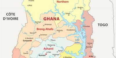 מפה של גאנה מראה מחוזות